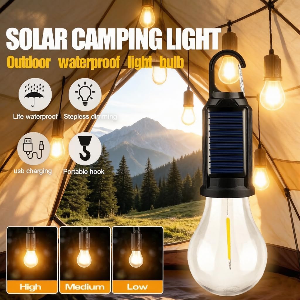 2 Pack Portable LED Solar USB Rechargeable Lantern Flashlight