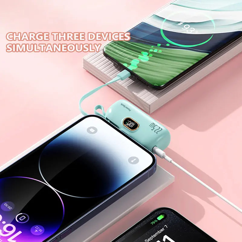 5000mAh Mini Portable Charger Power Bank - 22.5W Fast Charger with 3-Output and Digital Display