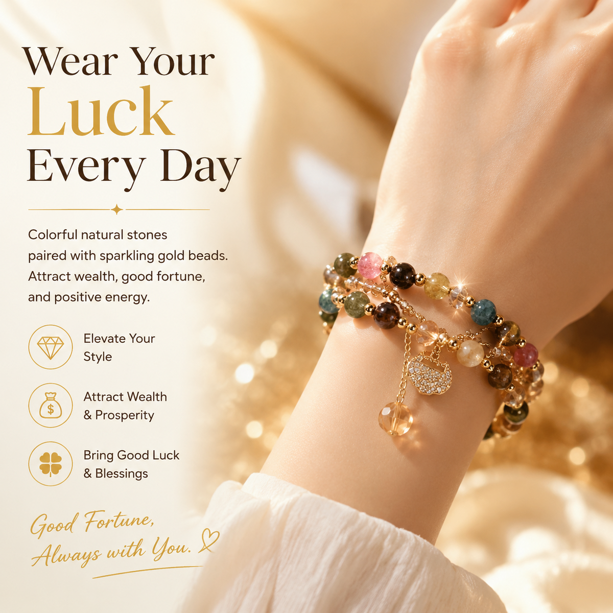 Money Wealth Crystal Bracelet Set Multi Stone Beaded Feng Shui Jewelry