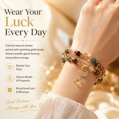 Money Wealth Crystal Bracelet Set Multi Stone Beaded Feng Shui Jewelry
