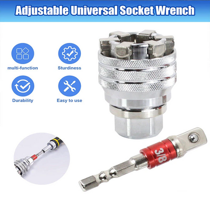 Universal Adjustable Socket Wrench with Adapter, 10-19mm, 3/8''-3/4'' Ratchet Wrench