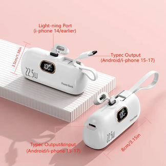 5000mAh Mini Portable Charger Power Bank - 22.5W Fast Charger with 3-Output and Digital Display