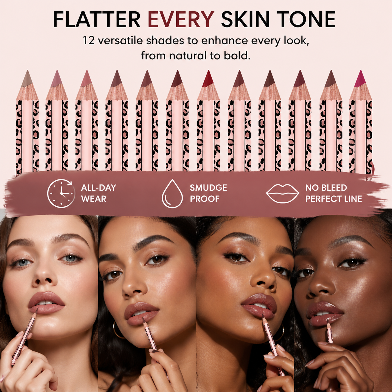 12 Colors Matte Lip Liner Set, Leopard Print Waterproof Long Lasting Lip Pencils