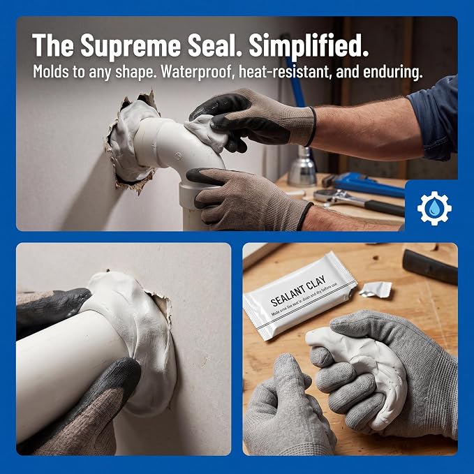 Faster Drying Moldable Sealant Clay - Quick Repair Putty for Drain Pipe Connection, Holes and Gaps