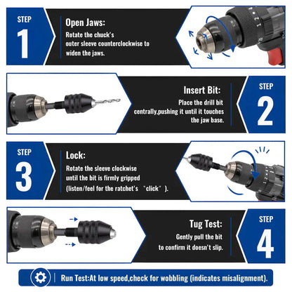 2Pcs Keyless Drill Chuck Adapter Set