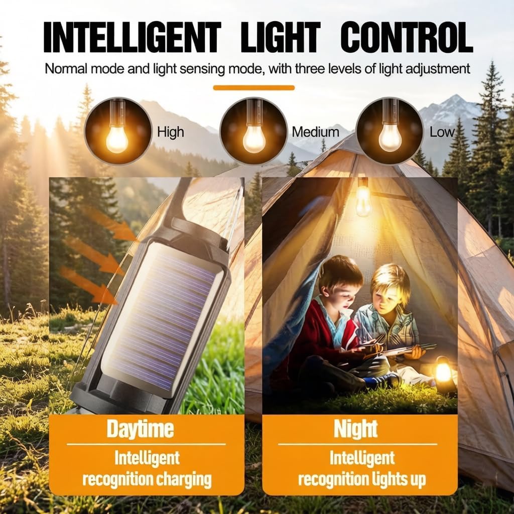 2 Pack Portable LED Solar USB Rechargeable Lantern Flashlight