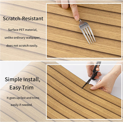 Wood Grain Slat Wall Panels Peel and Stick Faux Wood Thick Wallpaper