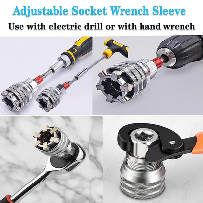 Universal Adjustable Socket Wrench with Adapter, 10-19mm, 3/8''-3/4'' Ratchet Wrench