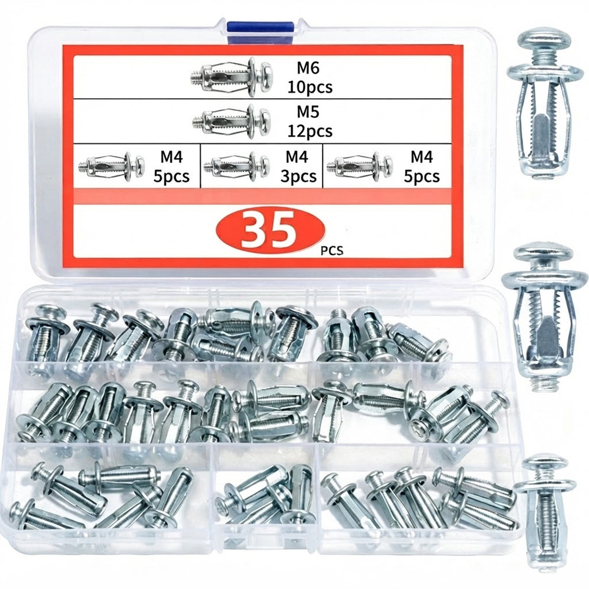 35Pcs Expansion Screw Petal Nut, M4 M5 M6 M8 Hollow Wall Anchors Nuts Kit with Screws