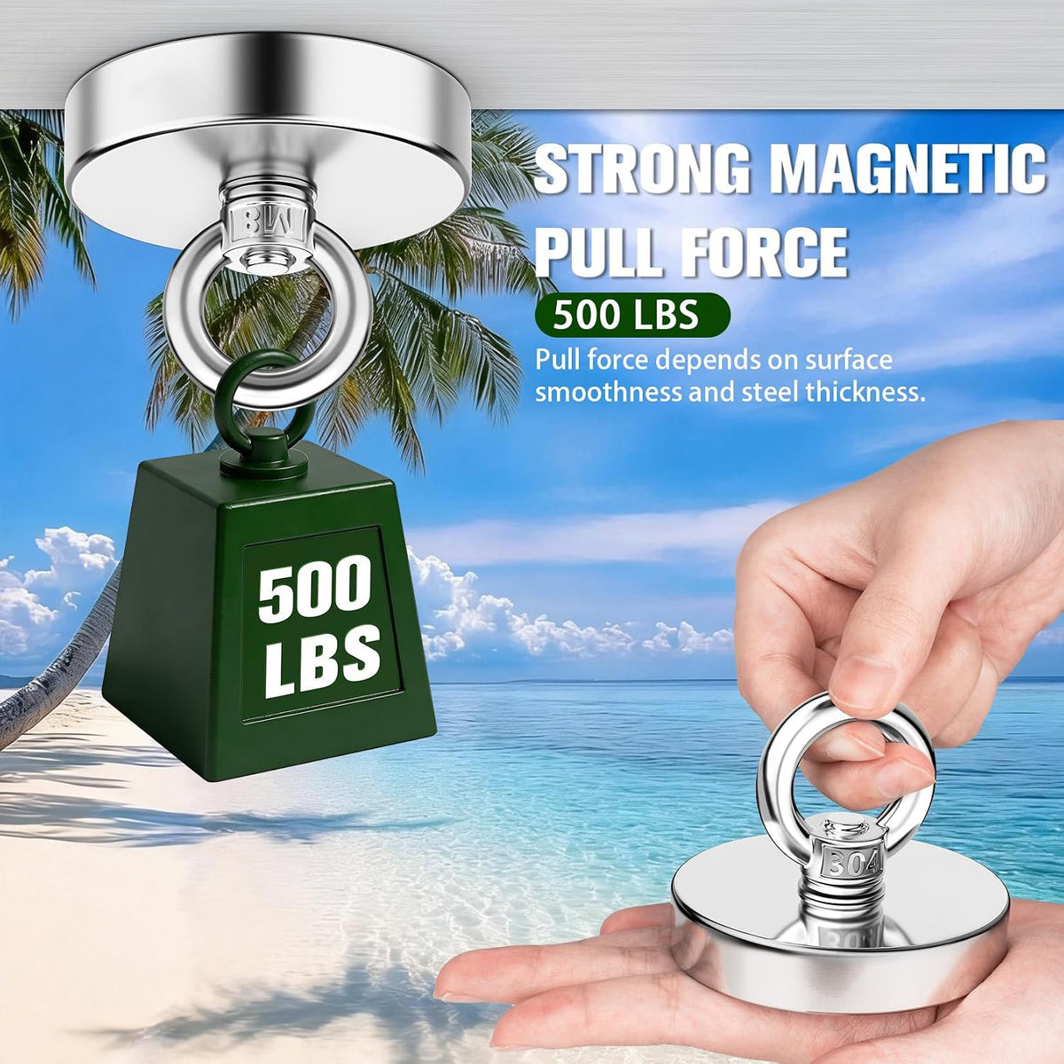 Heavy‑Duty 500 LBS Fishing Magnet with Countersunk Hole