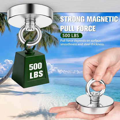 Heavy‑Duty 500 LBS Fishing Magnet with Countersunk Hole