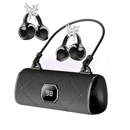 X22 Fashionable Clip On Wireless Headphones-Handbag‑Style Handbag & Butterfly Crystal-Buckle Earrings