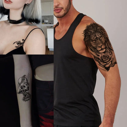 36 Sheets Large Black Arm Temporary Tattoos For Men Forearm Women Thigh