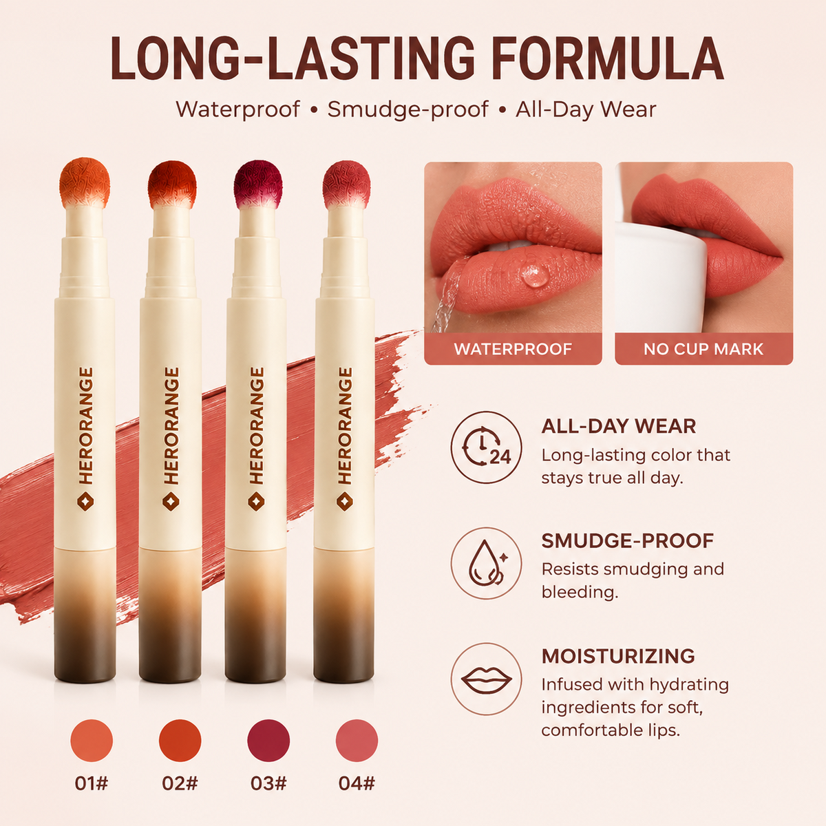 4-Piece Velvet Matte Lip Crayon Set – Waterproof, Kiss-Proof, and Smudge-Proof Lip Makeup Collection