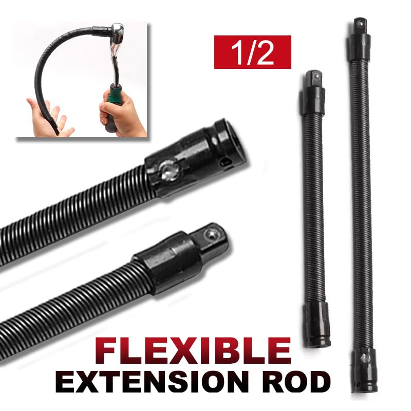 255mm Flexible Drive Socket Extension Bar Adapter with 360° Rotating Shaft for Tight Space