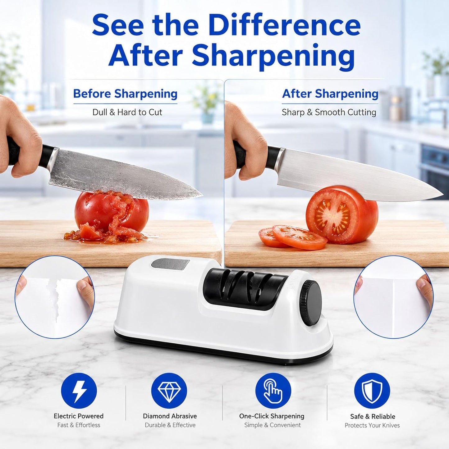 2-Stage Electric Sharpener for Chef, Fast, Safe & Easy Sharpening & Polishing