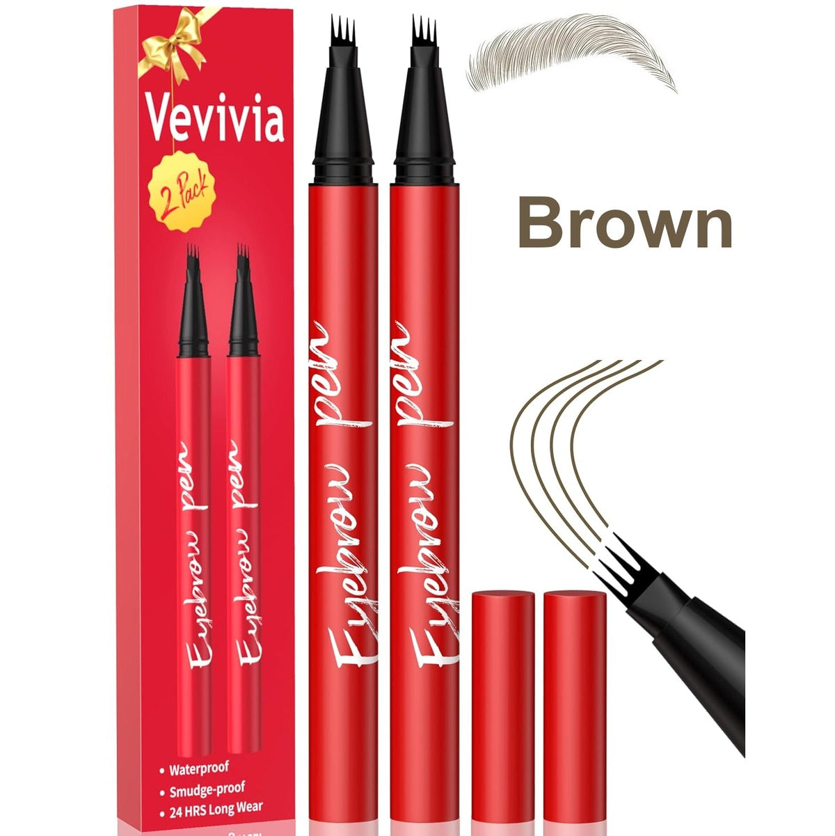Vevivia Beauty Eyebrow Pen, Precise 4-Tip Brow Pencil for Natural-Looking Fuller Brows