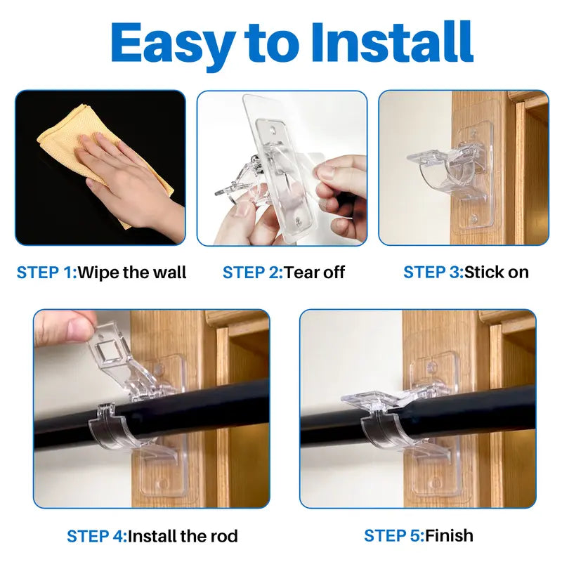 6-Pack No Drill Needed Curtain Rod Holders Brackets