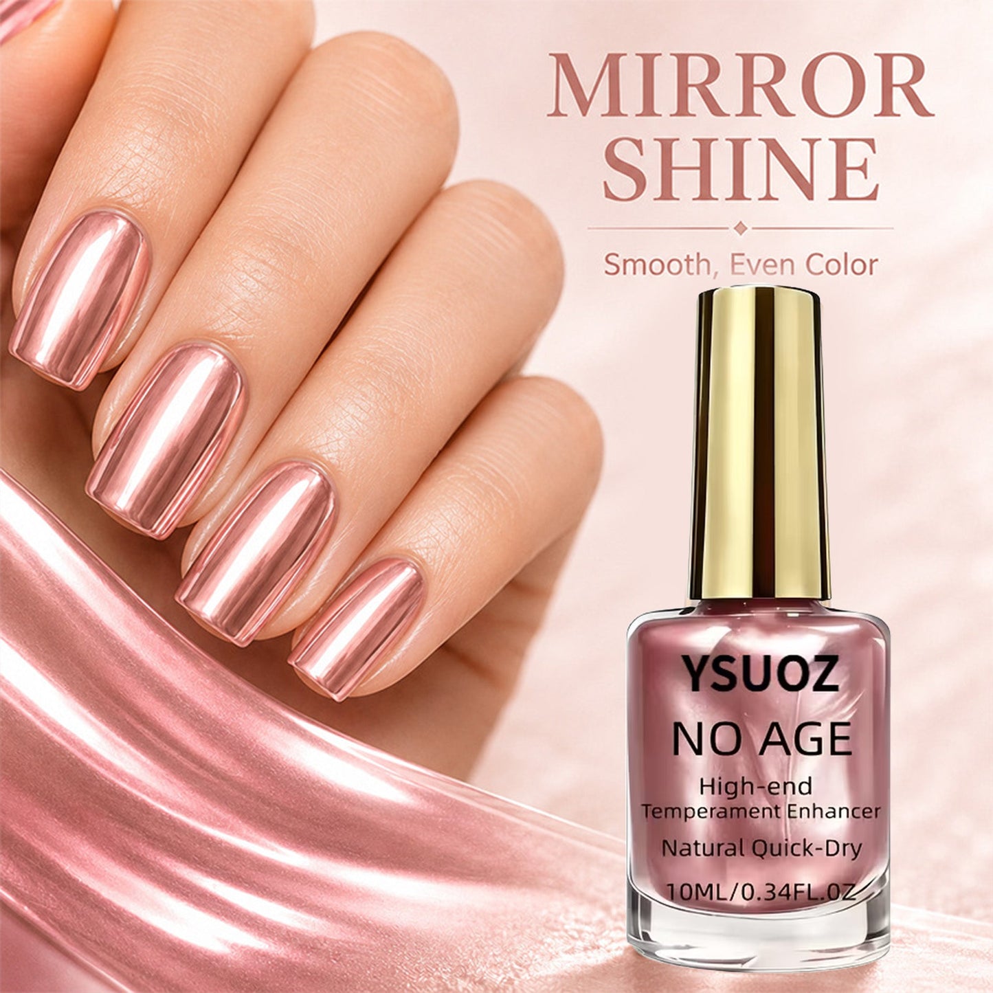 Rose Gold Chrome Nail Polish – Quick-Dry, Mirror Shine, Lasts