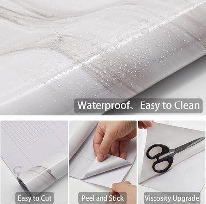 Glossy Marble-Pattern Self-Adhesive Wallpaper—Waterproof and Removable for Cabinets and Bathrooms