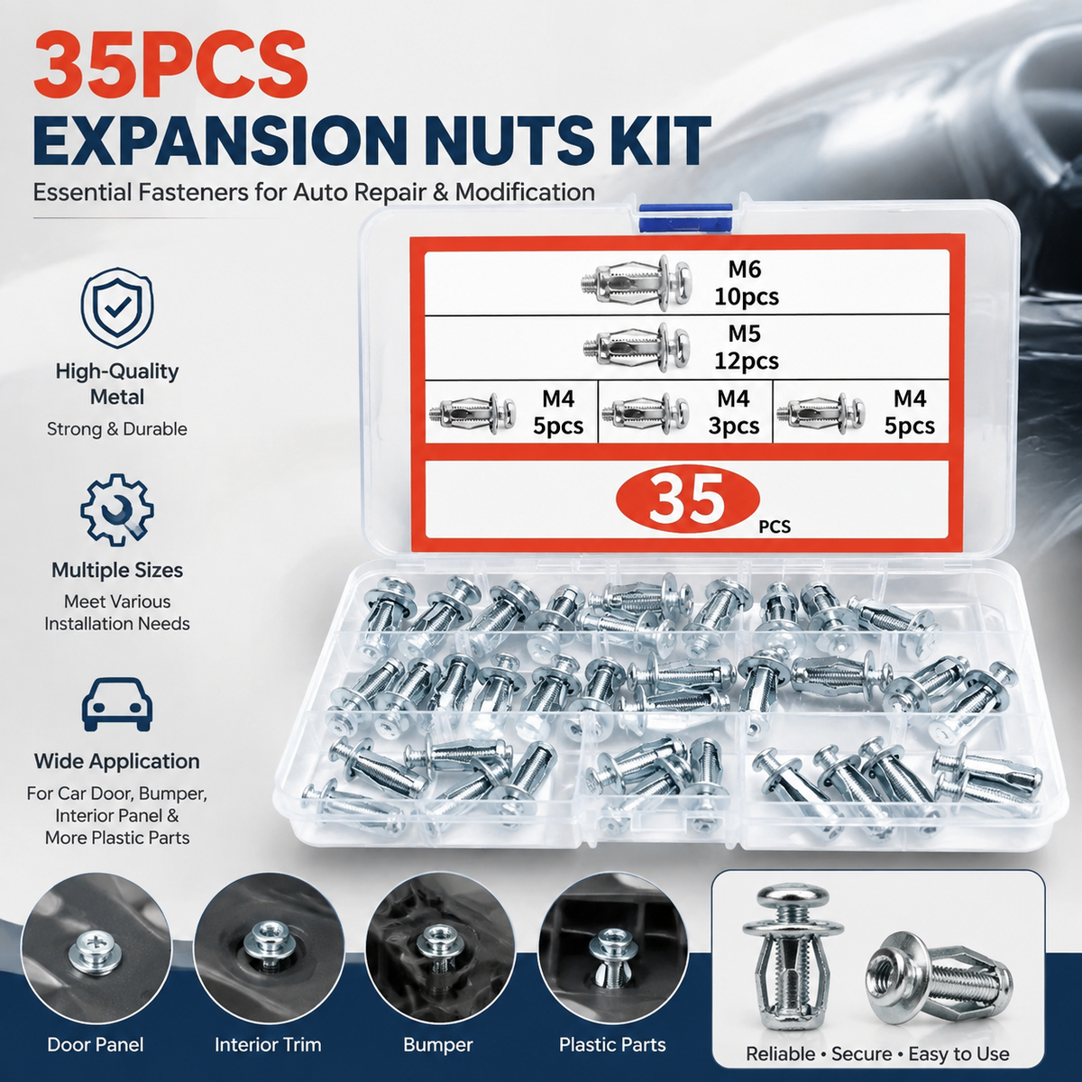 35Pcs Expansion Screw Petal Nut, M4 M5 M6 M8 Hollow Wall Anchors Nuts Kit with Screws