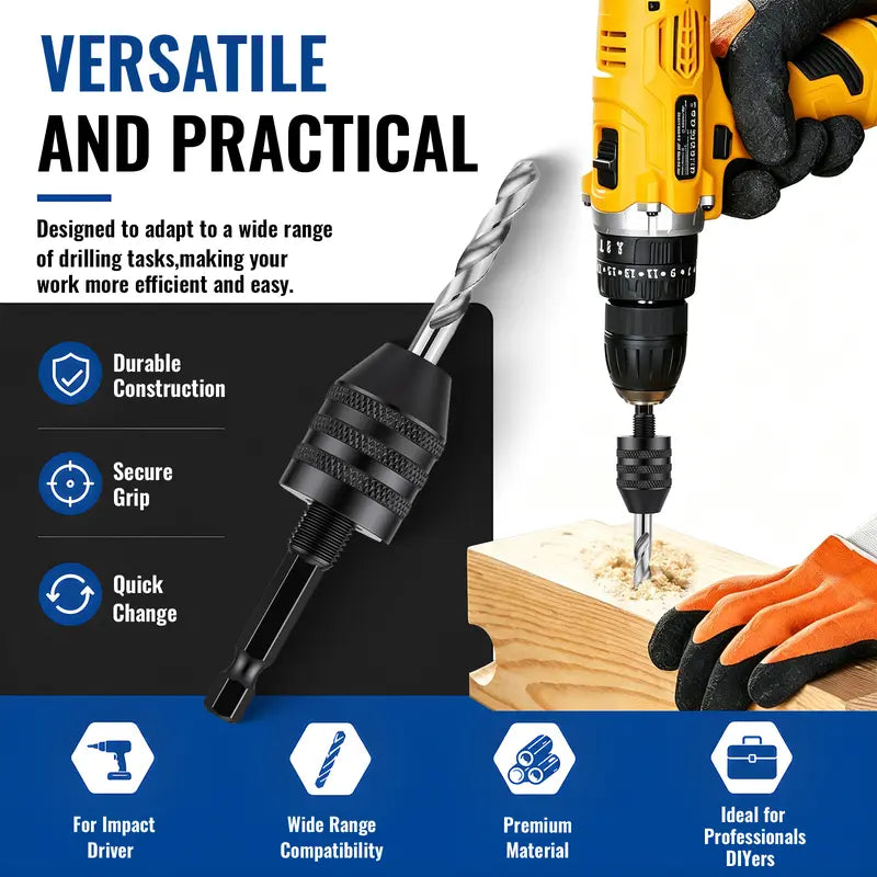 2Pcs Keyless Drill Chuck Adapter Set