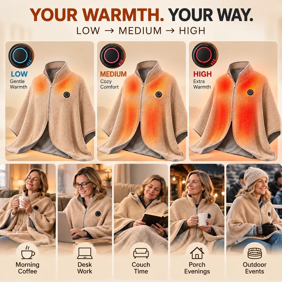 USB-Heated Wearable Shawl for Women