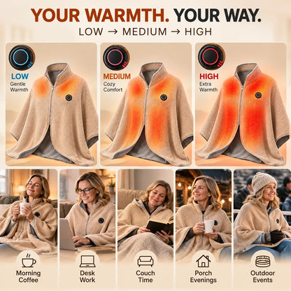 USB-Heated Wearable Shawl for Women