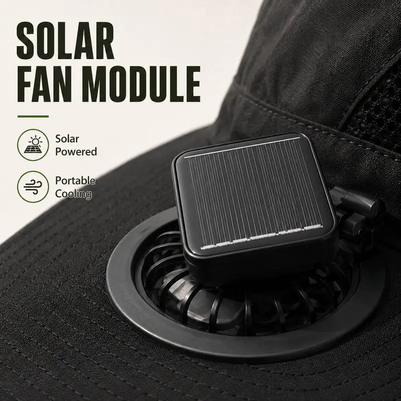 Solar Fan Hat Outdoor Wide Brim Sun Hat with 2 Solar Fan