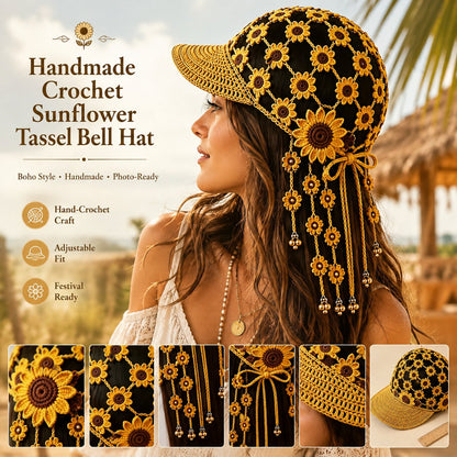 Handmade Crochet Sunflower Tassel Bell Hat