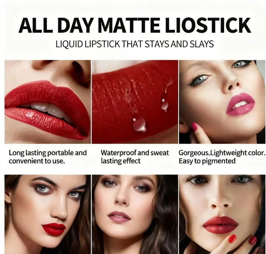 6Pcs Matte Liquid Lipstick Makeup Set - Matte liquid Long-Lasting Wear Non-Stick Cup Not Fade Waterproof Lip Gloss