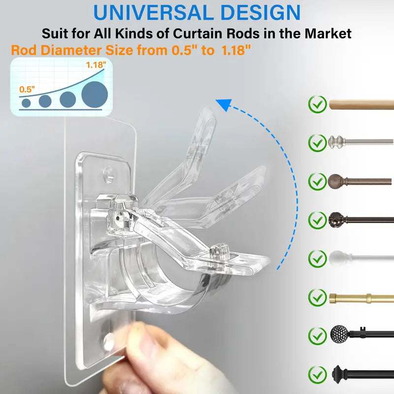 6-Pack No Drill Needed Curtain Rod Holders Brackets