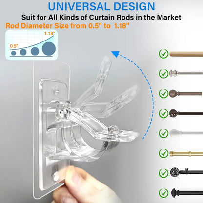 6-Pack No Drill Needed Curtain Rod Holders Brackets