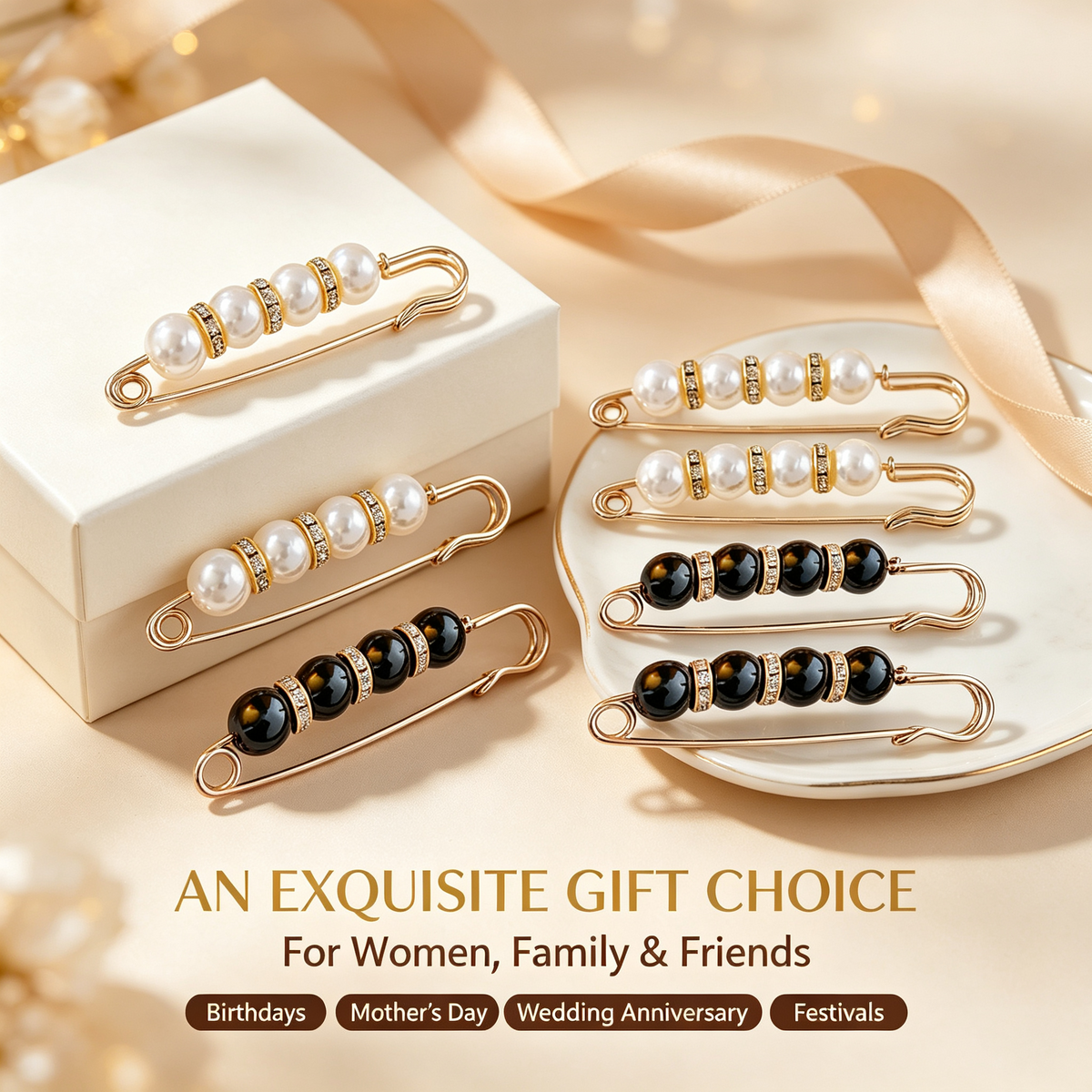 6PCS Exquisite Rhinestone And Pearl Brooch - Pearl Brooch/Waist Button