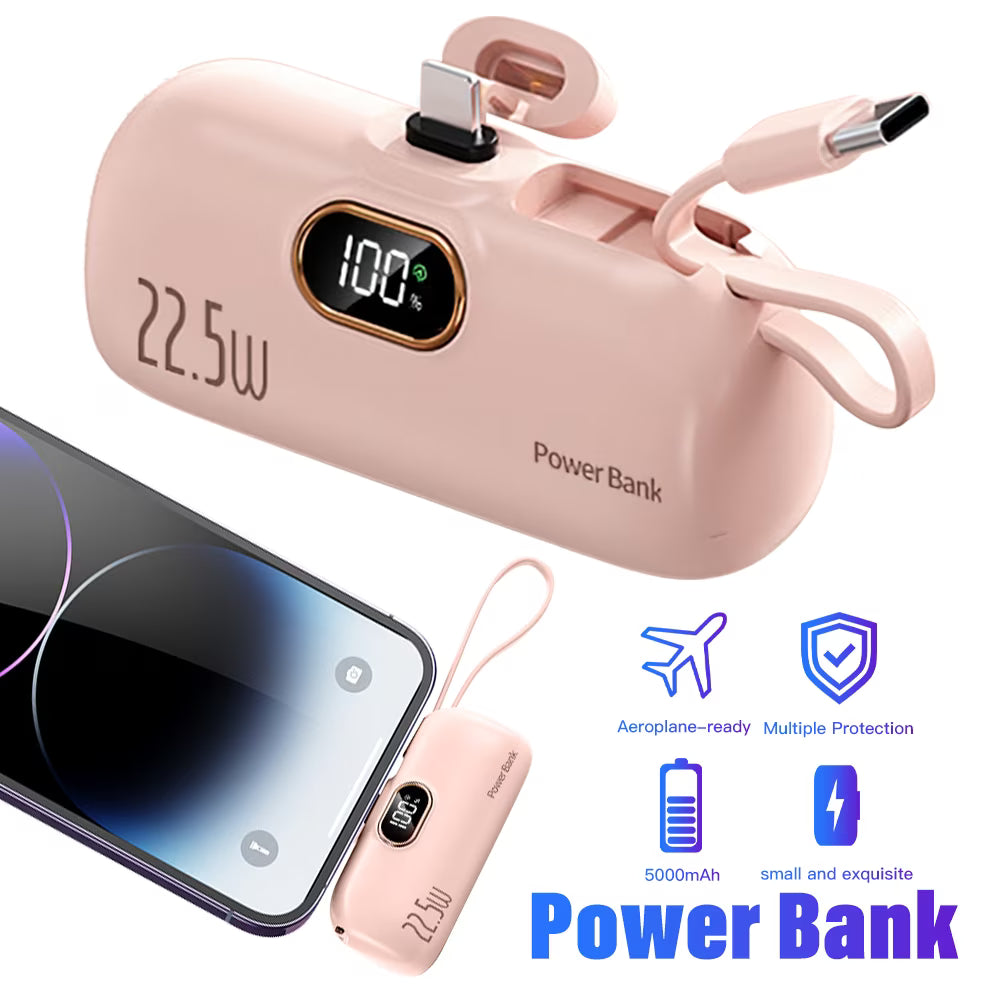 5000mAh Mini Portable Charger Power Bank - 22.5W Fast Charger with 3-Output and Digital Display