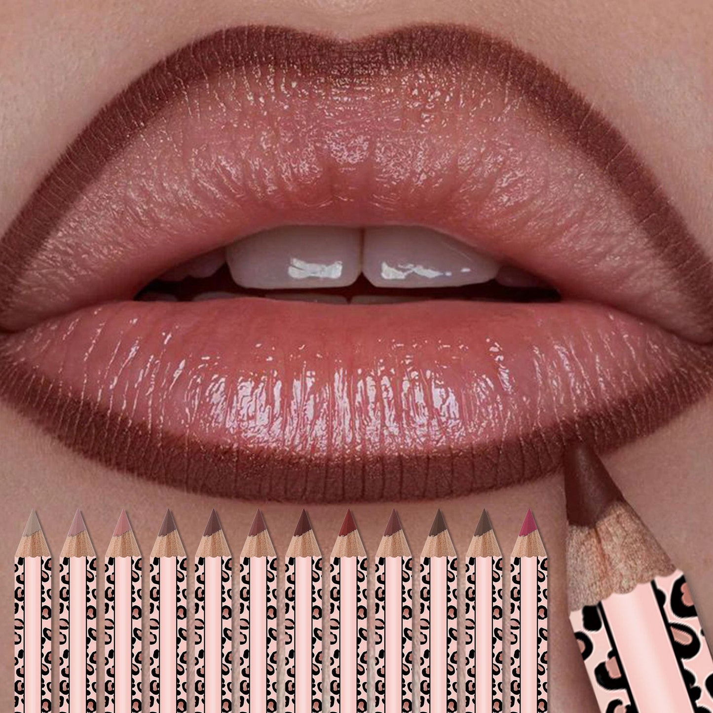 12 Colors Matte Lip Liner Set, Leopard Print Waterproof Long Lasting Lip Pencils