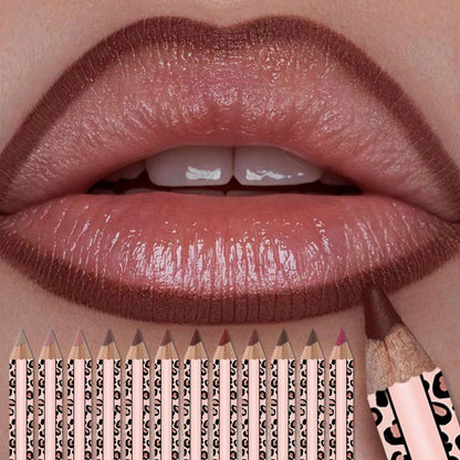 12 Colors Matte Lip Liner Set, Leopard Print Waterproof Long Lasting Lip Pencils