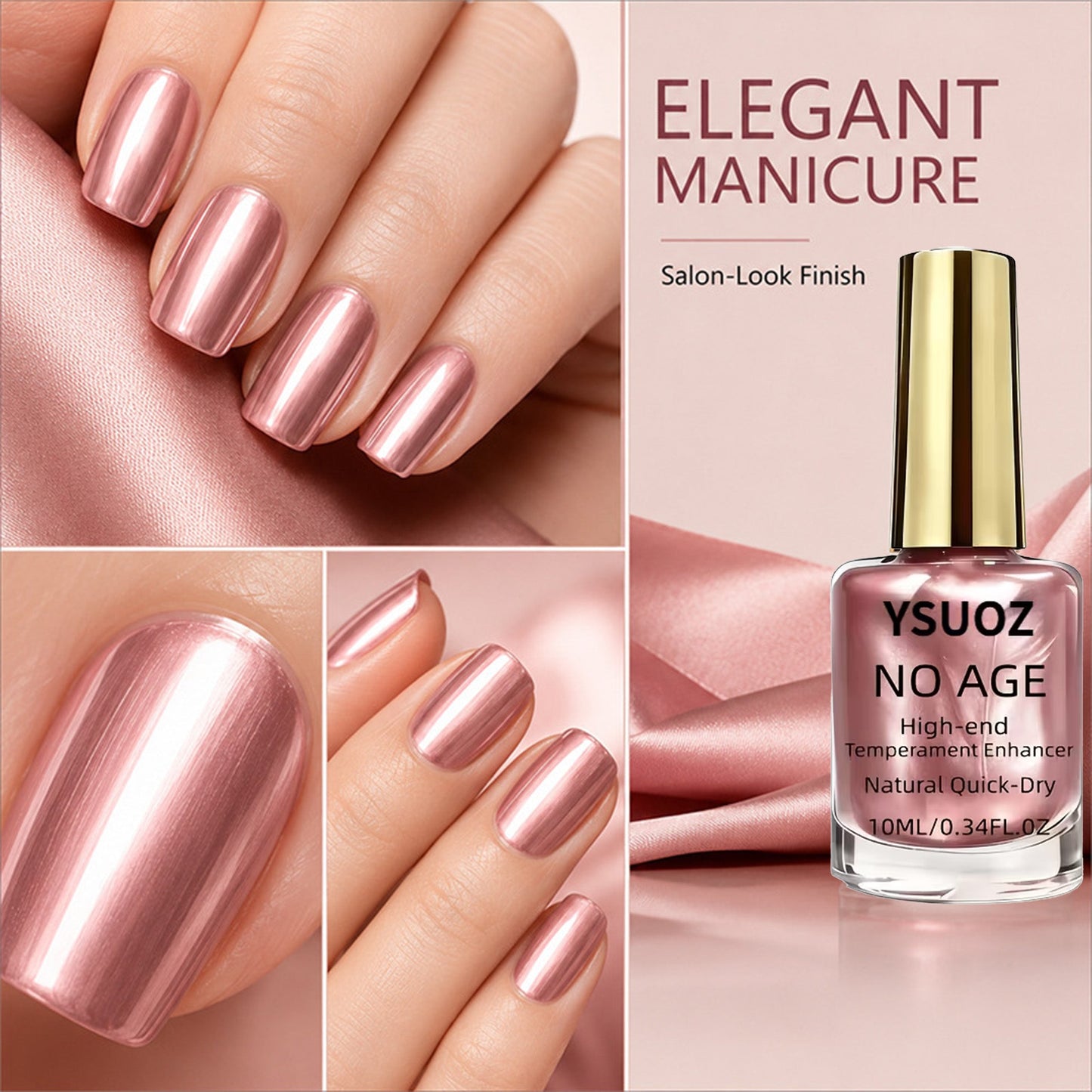 Rose Gold Chrome Nail Polish – Quick-Dry, Mirror Shine, Lasts