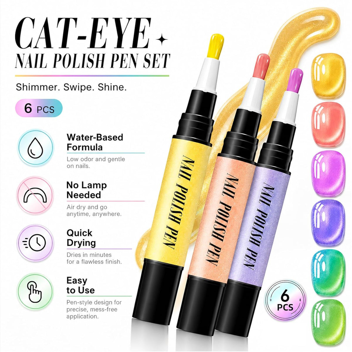 6 Colors Gel Nail Polish Pens, One Step Quick Dry UV Gel Nail Polish Set