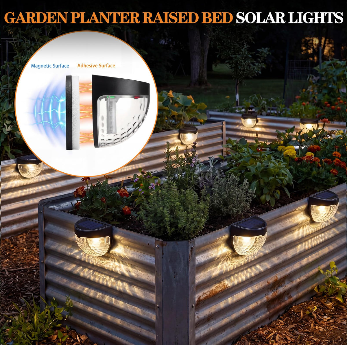 2 Pack LED Waterproof Garden Bed Solar Lights with Dusk to Dawn Sensors