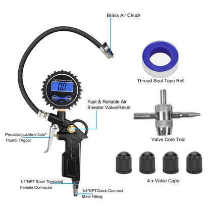 0-250 PSI Digital Tire Inflator with Easy to Read Pressure Gauge