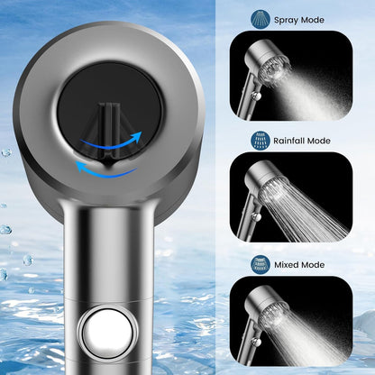 Silver Filtered Handheld Shower Head with ON/OFF Switch, Multi-Mode