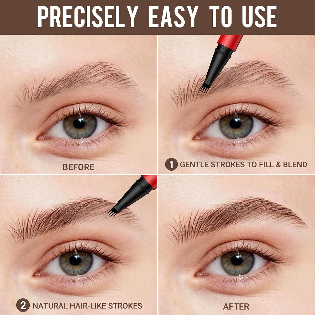 Vevivia Beauty Eyebrow Pen, Precise 4-Tip Brow Pencil for Natural-Looking Fuller Brows