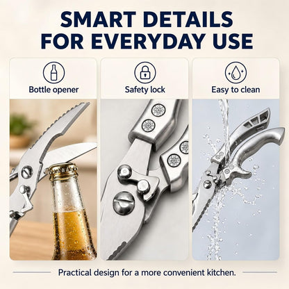 Bone Shears - Heavy-Duty Kitchen Scissors with Fish Scaler & Bottle Opener