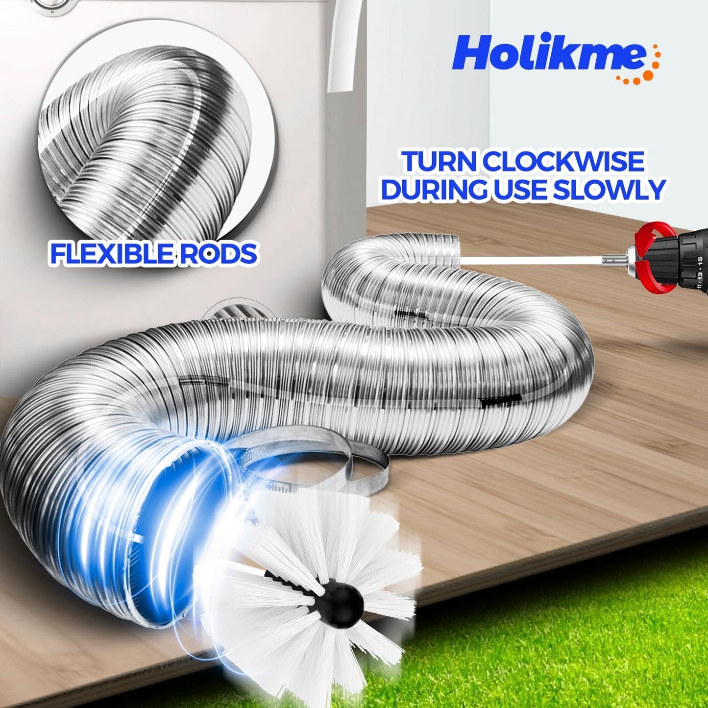 Dryer Vent Cleaner Kit - Flexible Lint Brush with Drill Attachment