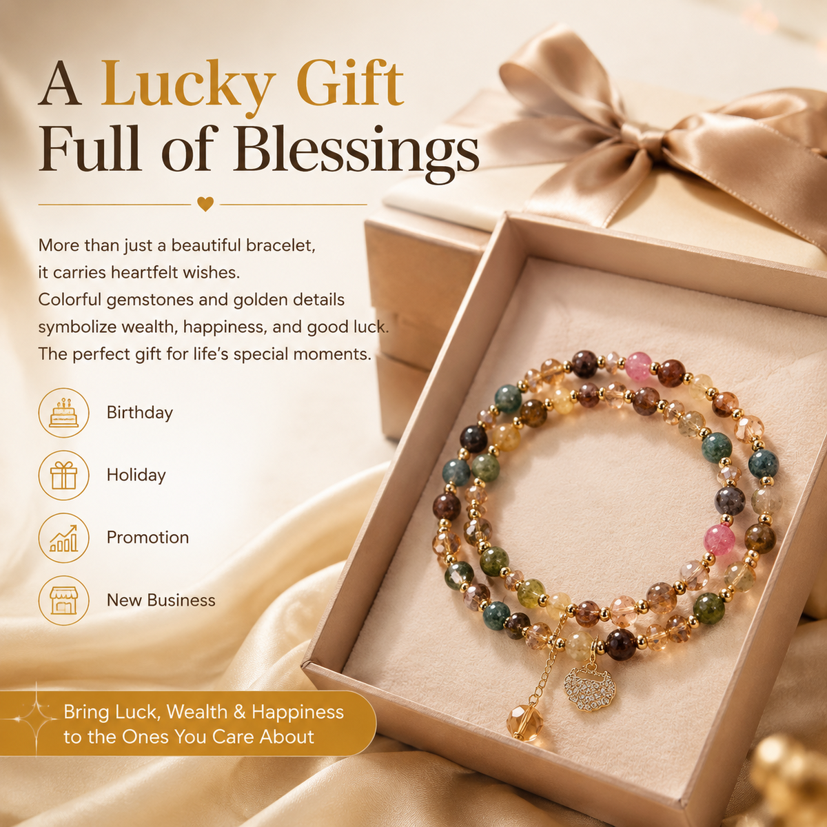 Money Wealth Crystal Bracelet Set Multi Stone Beaded Feng Shui Jewelry
