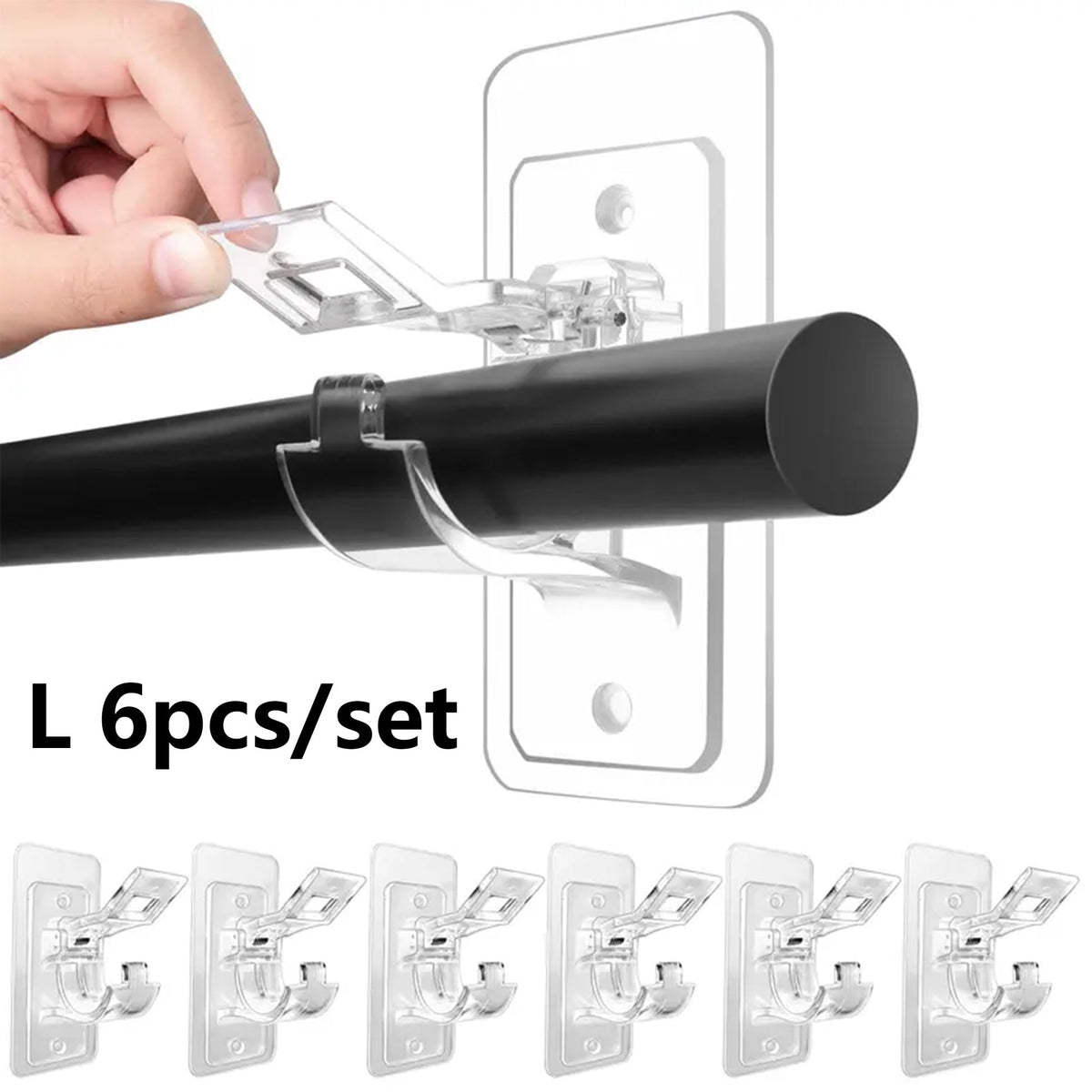 6-Pack No Drill Needed Curtain Rod Holders Brackets