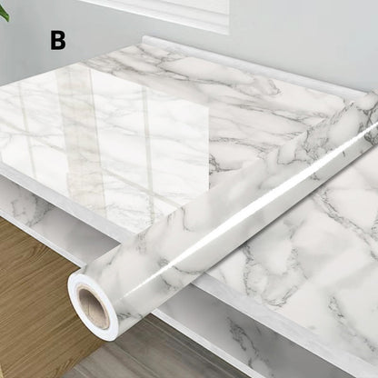 Glossy Marble-Pattern Self-Adhesive Wallpaper—Waterproof and Removable for Cabinets and Bathrooms
