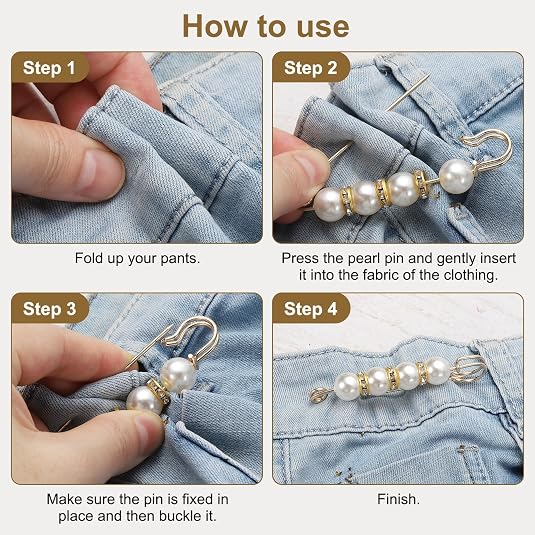 6PCS Exquisite Rhinestone And Pearl Brooch - Pearl Brooch/Waist Button