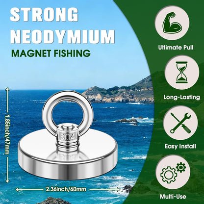 Heavy‑Duty 500 LBS Fishing Magnet with Countersunk Hole